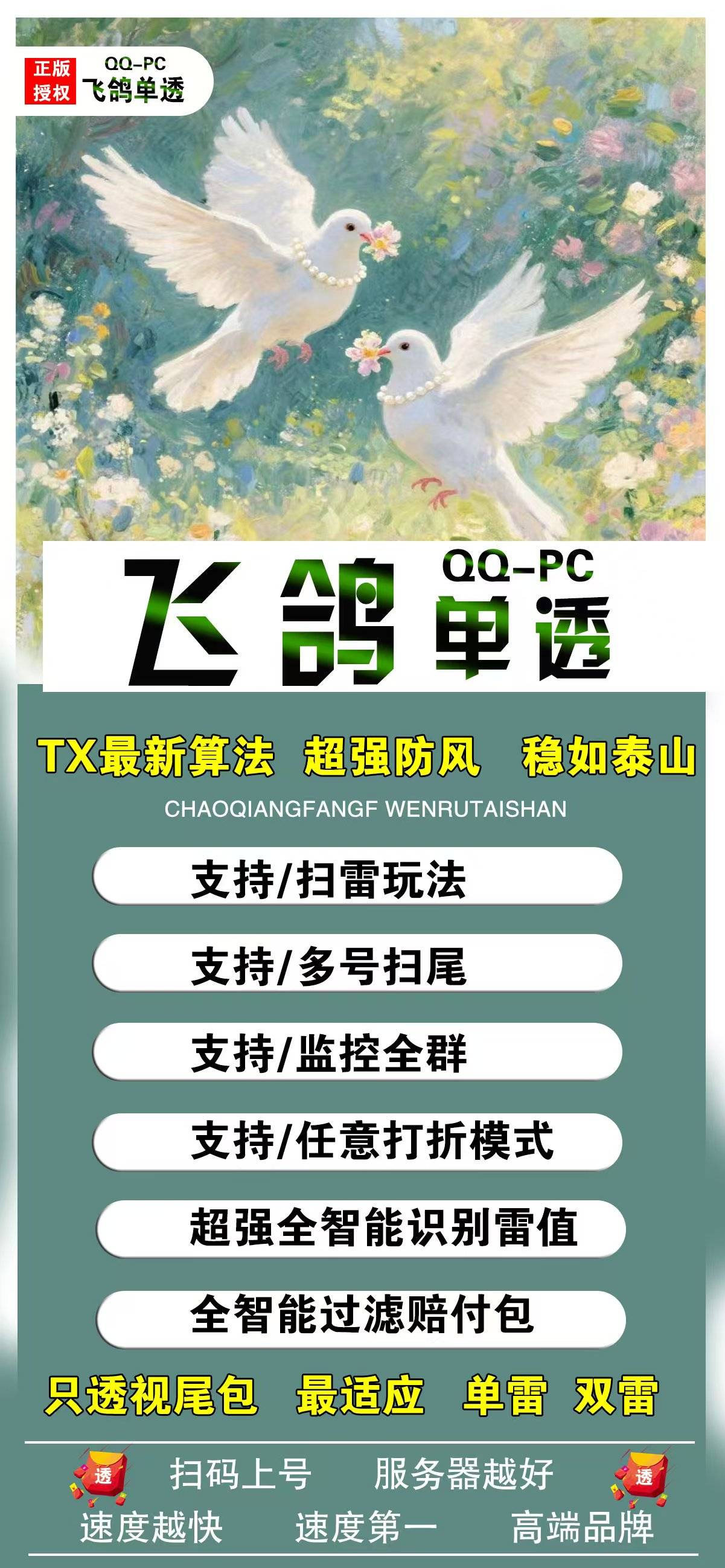 电脑QQpc飞鸽单透单号扫尾,正版天卡 周卡  月卡 激活码卡密授权
