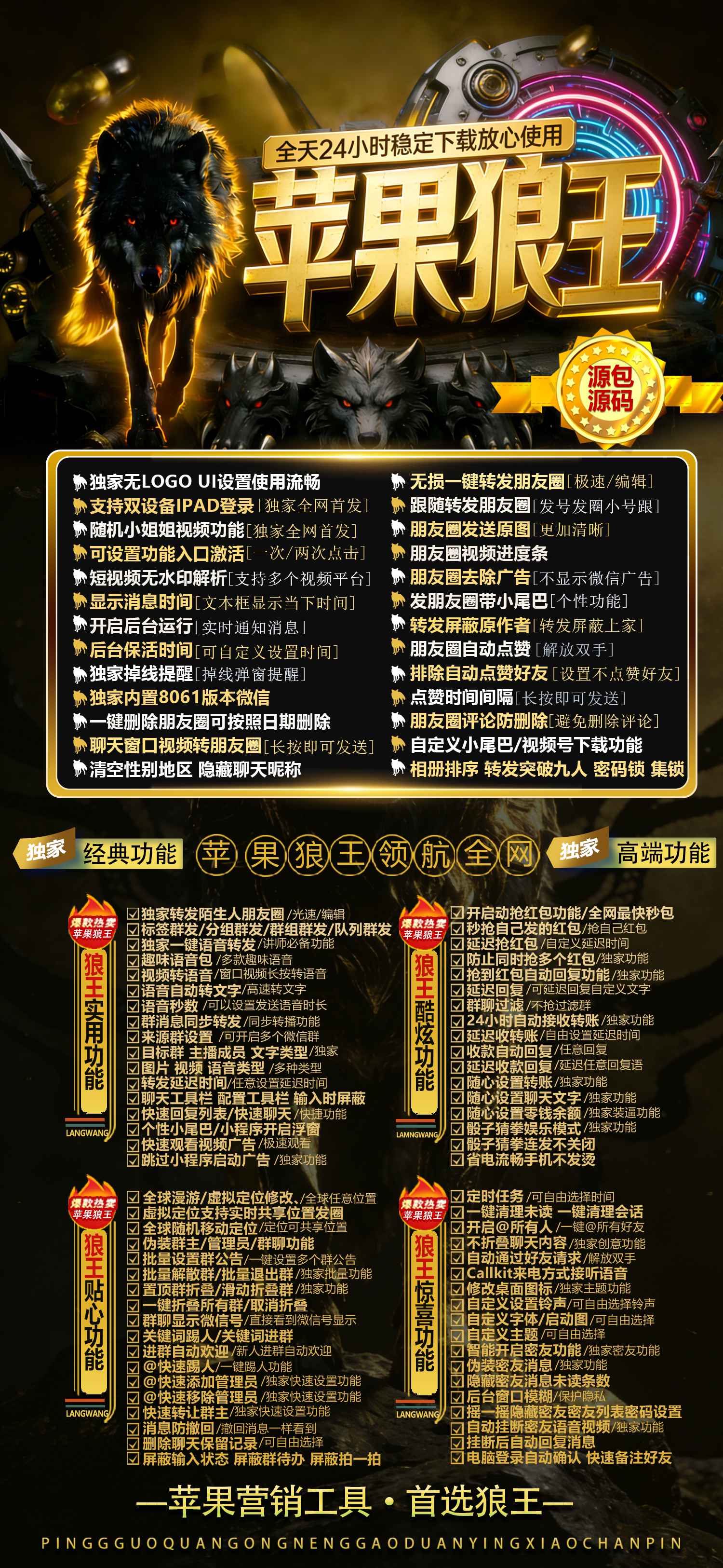 TF狼王（战狼包）苹果微信多开分身,自带转发跟圈功能激活码